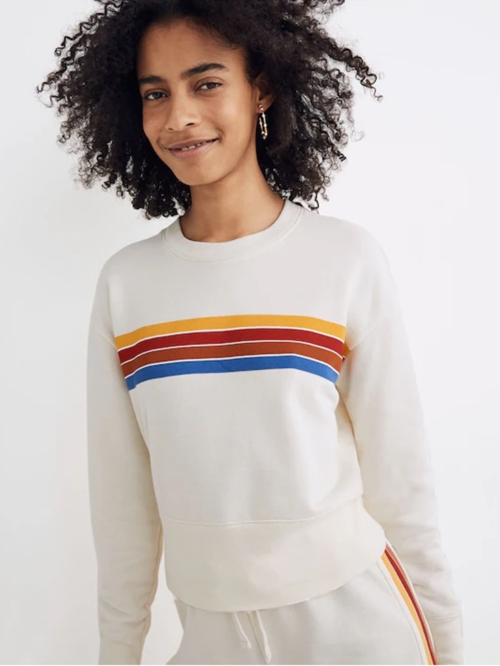 Madewell Rainbow Inset Stripe Cropped Sweatshirt Cream Pullover XS